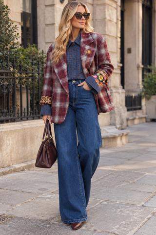 Leo Tartan Blazer -Burgundy