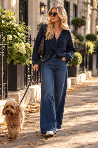 Izzy Twist Knit V-Neck-Navy