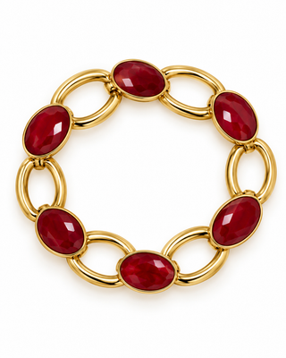 Gold Link Statement Bracelet-Red