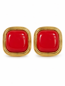 Chunky Square Earrings- Red