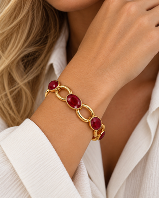 Gold Link Statement Bracelet-Red
