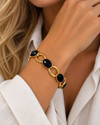 Gold Link Statement Bracelet- Black