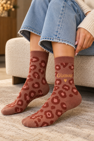 Glamour Leopard Socks - Brown