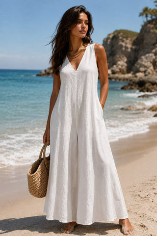 Amanda Wide Leg Jumpsuit- White