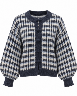 Nivelle Check Knit Cardigan - Navy