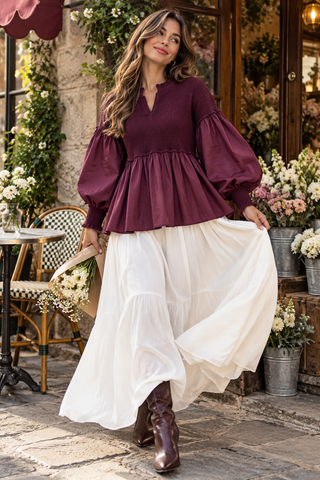 Elvara Knit Peplum Top - Burgandy