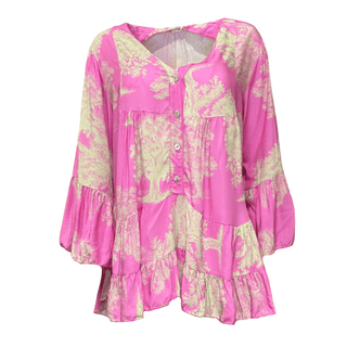 Nellie loose Summer top with sleeve - Pink Toile