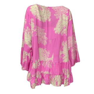 Nellie loose Summer top with sleeve - Pink Toile