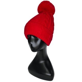 Cable Velvet Lined Hat  - Red
