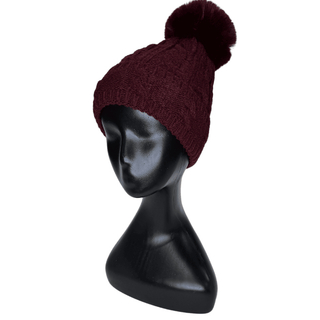Cable Velvet Lined Hat  - Burgundy