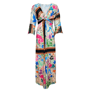 Yolanda Print Dress with Sleeve - Cream Multi