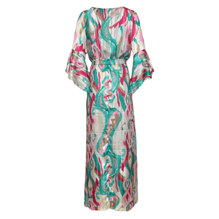 Cloud Print Long Dress - Pink/Green