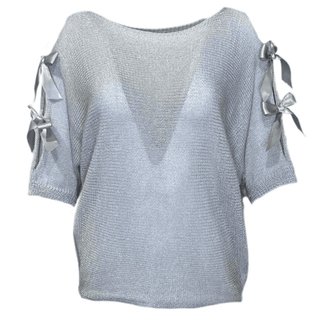 Collage Lightweight Knit with Bows - Grey