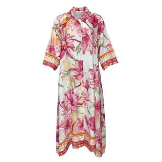 Fleur Floral Print Linen Dress - Pink Multi