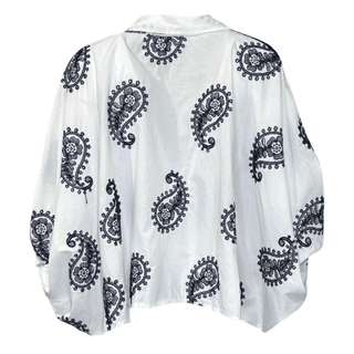 Freda Embroidery Blouse - White/Navy