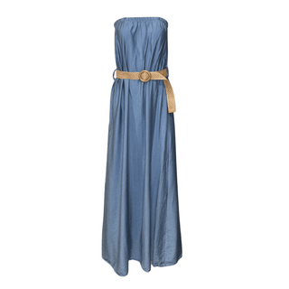 Constance Bandeau Dress with Belt - Blue