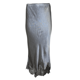 Lace Trim Satin Skirt - Grey