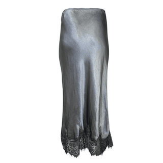 Lace Trim Satin Skirt - Grey