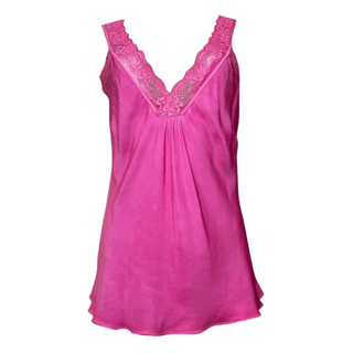 Satin Cami with lace neckline - Fuschia Pink