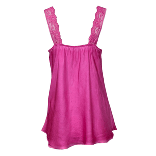 Satin Cami with lace neckline - Fuschia Pink