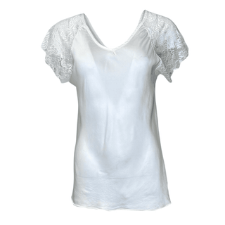 Mistress Satin Lace Sleeve Top - White
