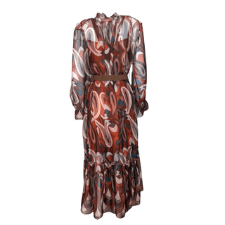 Coolio Swirl Print Dress with Belt - Brown