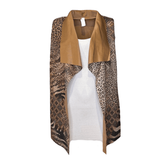 Brown Leopard Print Sleeveless Suede Jacket