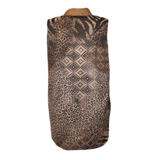Brown Leopard Print Sleeveless Suede Jacket