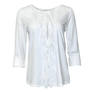 White Cuffed Ruffle Front Top