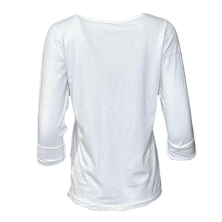 White Cuffed Ruffle Front Top