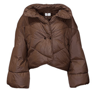Brown Puffer Coat with Faux Fur Neckline
