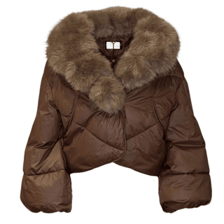 Brown Puffer Coat with Faux Fur Neckline