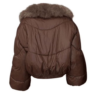 Brown Puffer Coat with Faux Fur Neckline