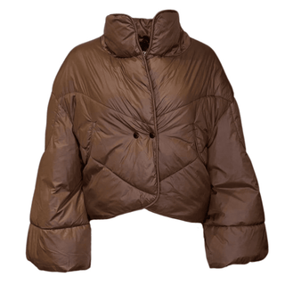 Brown Puffer Coat with Faux Fur Neckline