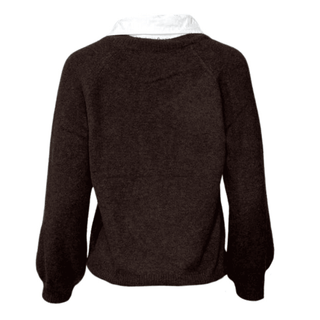 Brown Knit Sweater with Shirt Collar