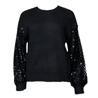 Maddie Sequin Sleeved Knit - Black