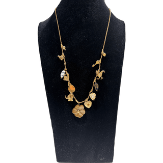 Long Brown Charm Rope Necklace - Gold