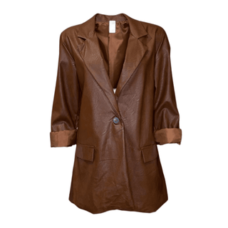 Toni - Brown Faux Leather Blazer