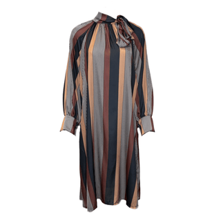 Stephanie Striped Bow Tie Dress - Brown Mix