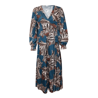 Lea - Floral Wrap Dress -Teal/Choco