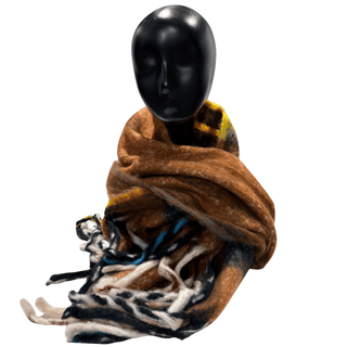Checked Pattern Scarf - Brown/Yellow/Blue