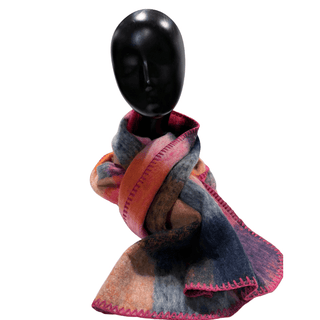 Pattern Wooly Scarf - Navy/Pink/Orange