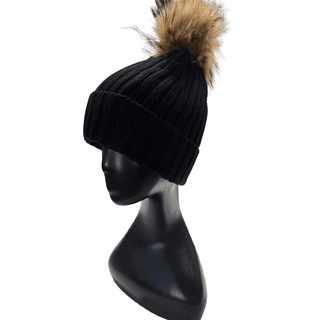 Cable Knit Bobble Hat - Black