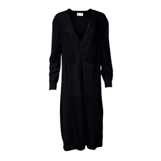 Laura Self Herringbone Cardigan with Pockets - Black