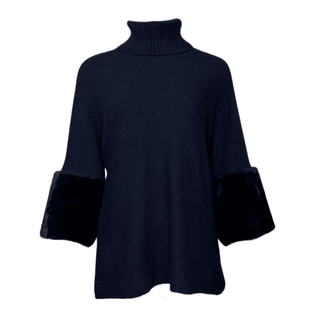 Tina Soft Knit with Fur Cuff - Navy