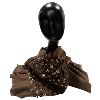 Leop Sequence Print Scarf- Brown- Super Soft