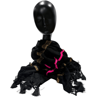 Pom Pom Black Scarf- Pink Details-Super Soft
