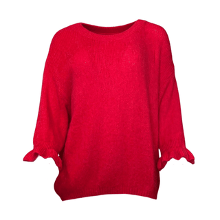 Daisy Ruffle Cuff Knit - Red