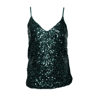 Cleo- Sequin Tank Top- Forest Green