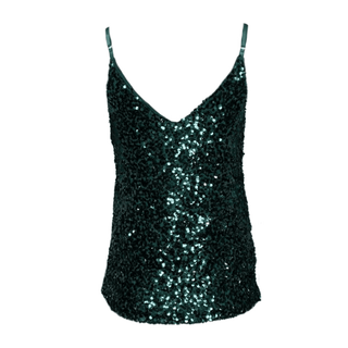 Cleo- Sequin Tank Top- Forest Green